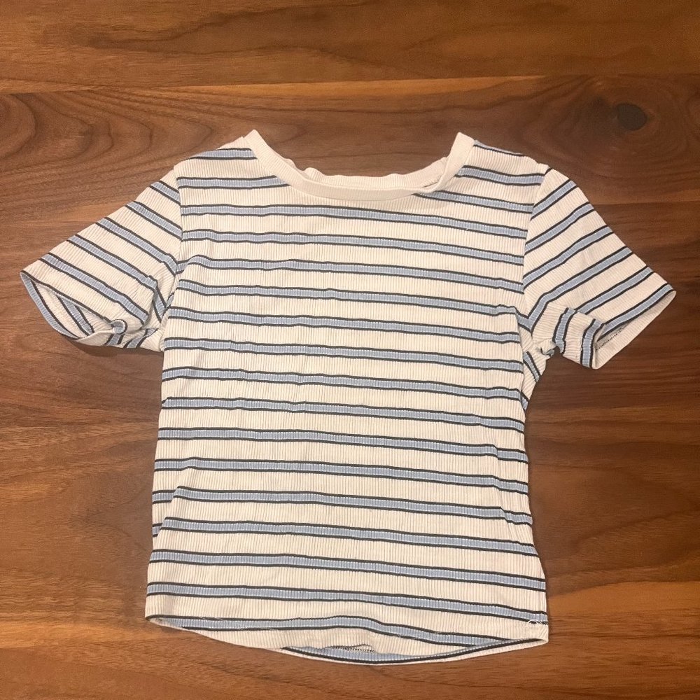 Garage Cropped Ribbed Striped Shirt, Size S
